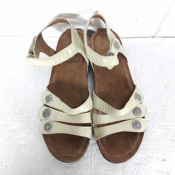 Dansko Women's Jess EU39 US8-8,5 Ivory Leather Strappy Wedge Sandals Shoes - Picture 4 of 13